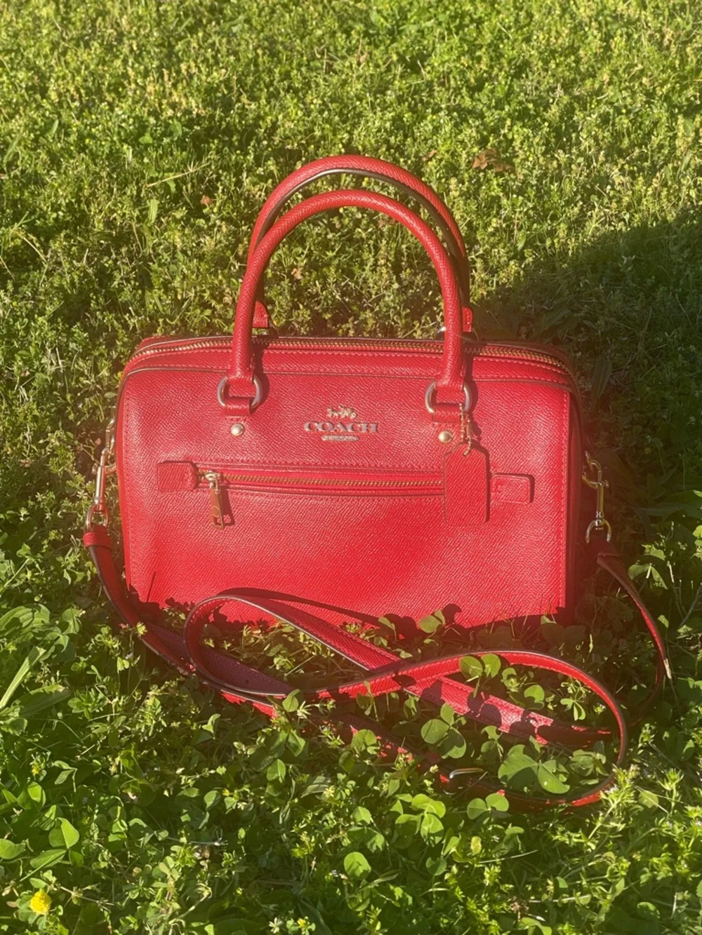 Coach Red Leather Rowan Satchel with Top Handles and Crossbody Strap - Picture 2 of 10